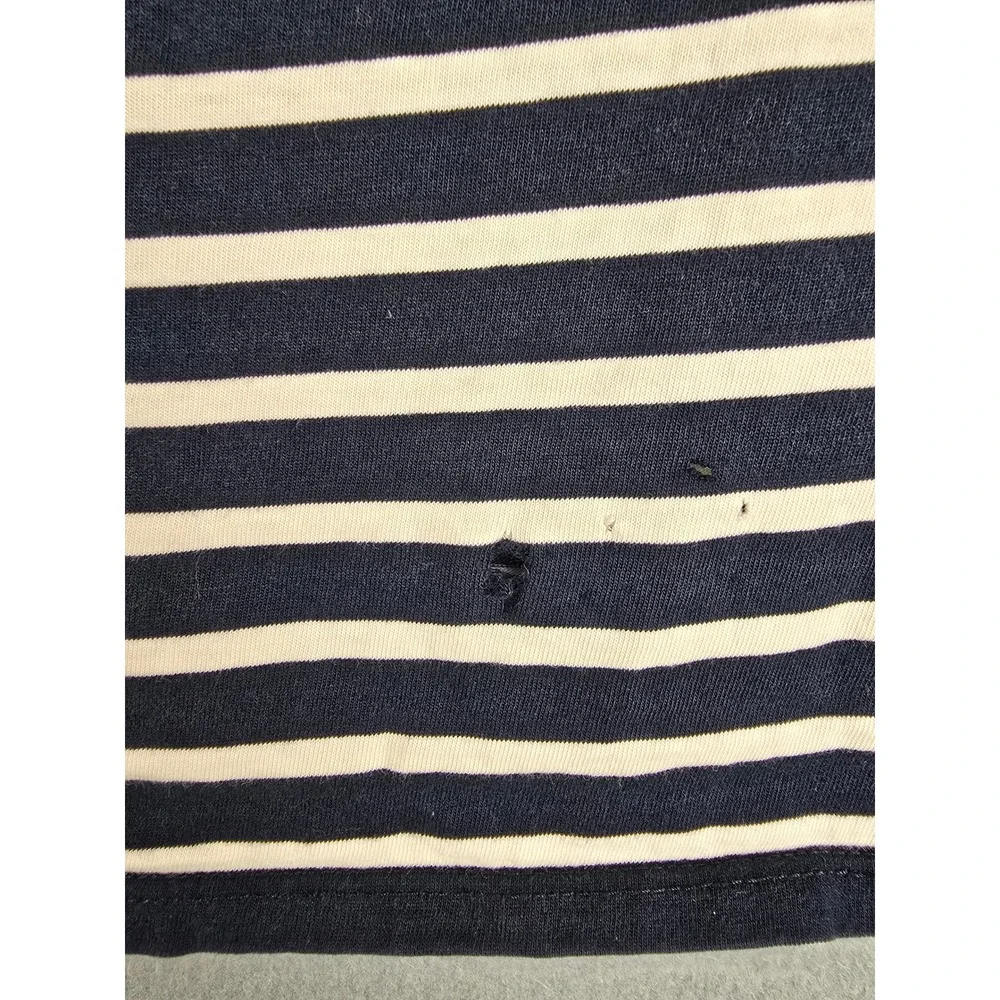Kule T-Shirt Womens Medium Navy Cream Striped Long Sleeve Nautical Preppy Tee